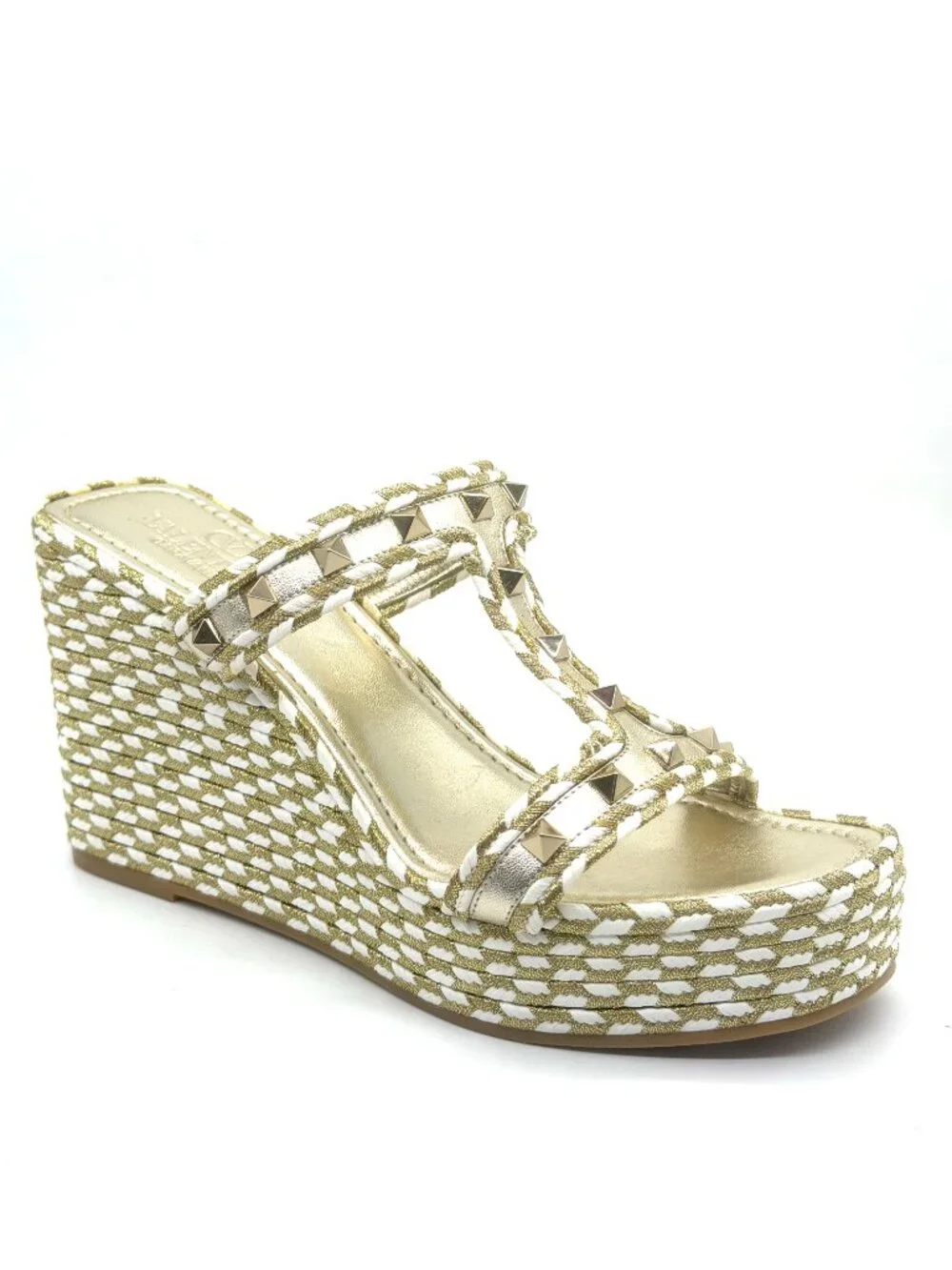 Valentino Rockstud Torchon Rope Wedge Heel Braided Espadrille Slide Sandals